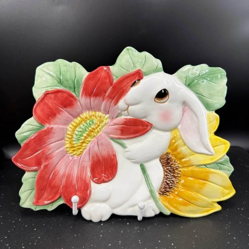 Fitz and Floyd‎ Bunny Blooms Decorative Wall Plate Rabbit Floral Ceramic Easter